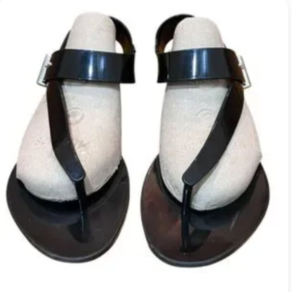 Melissa Jason Wu Black Flip Flips Sandals Rubber Jelly Charlotte Asymmetrical